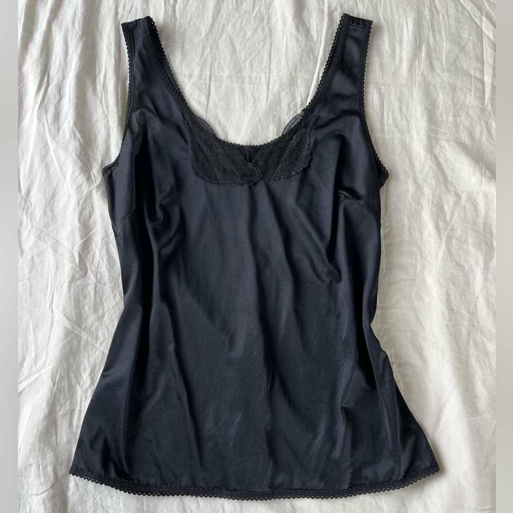 Vintage Pink Lady Black Lace Trim Camisole